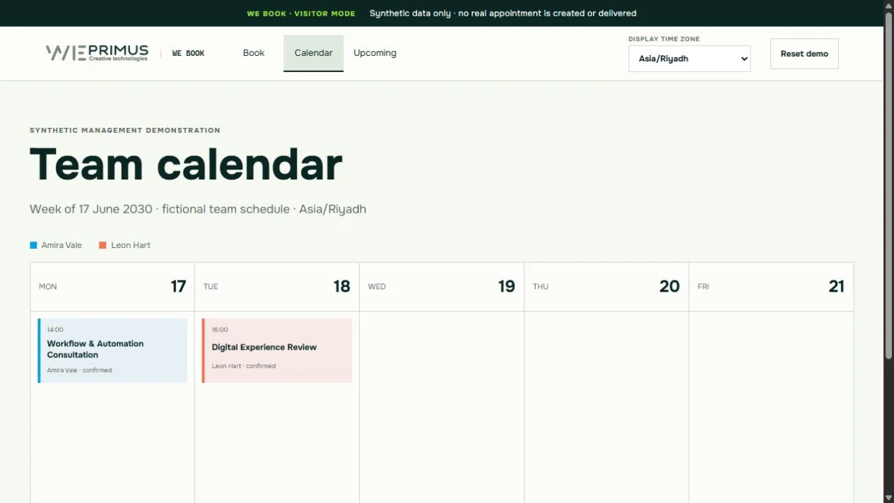 Synthetic team calendar and appointment schedule