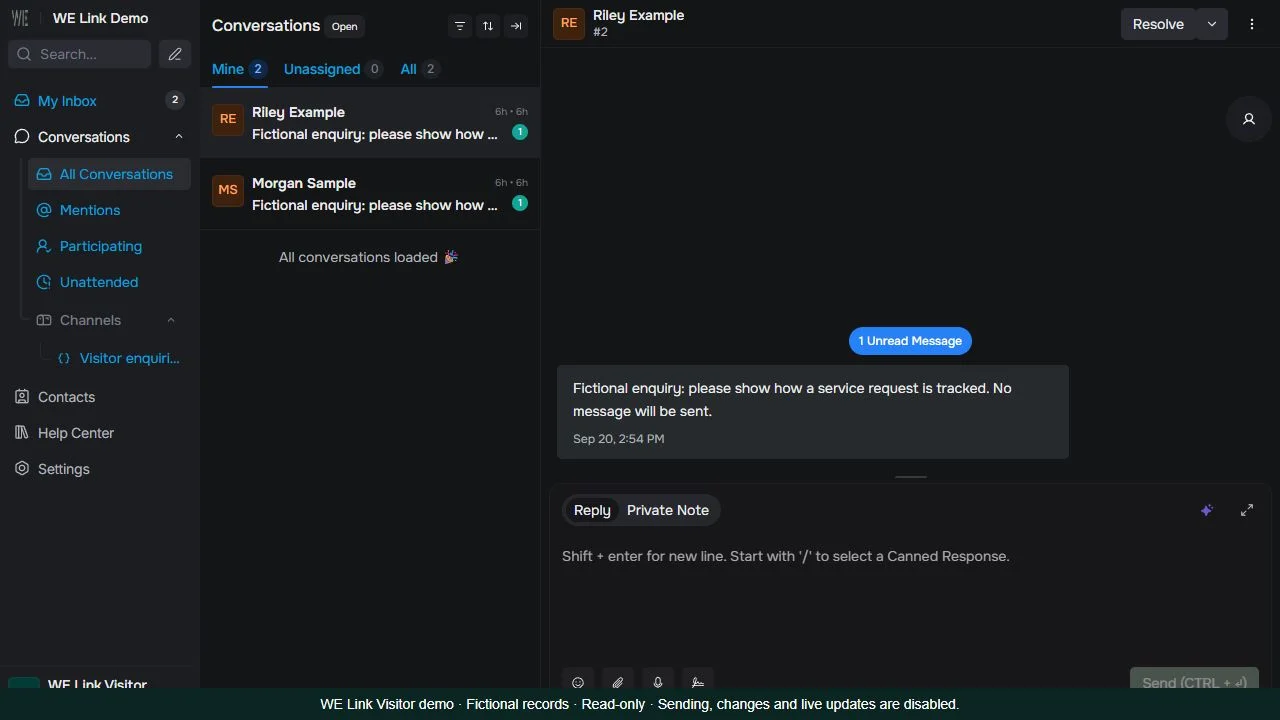 Read-only fictional service conversation in WE Link